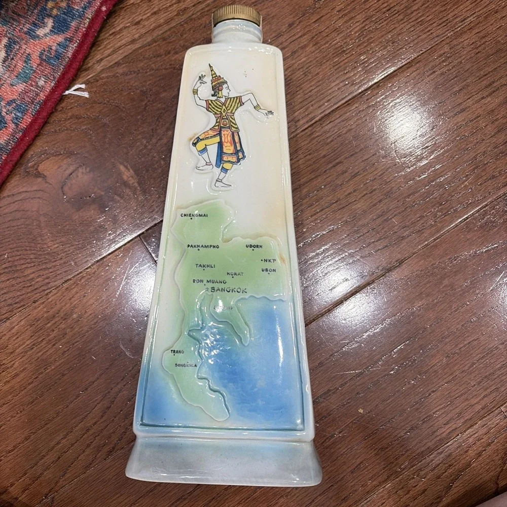 Jim Beam Decanter Thailand Nations‎ Wonders White Elephant Map Vintage 1969 12in